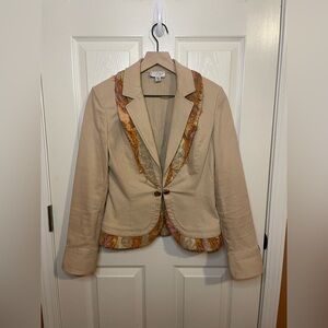 St John Sport by Marie Gray Vintage Beige Blazer with Orange Frill Trim Size PS